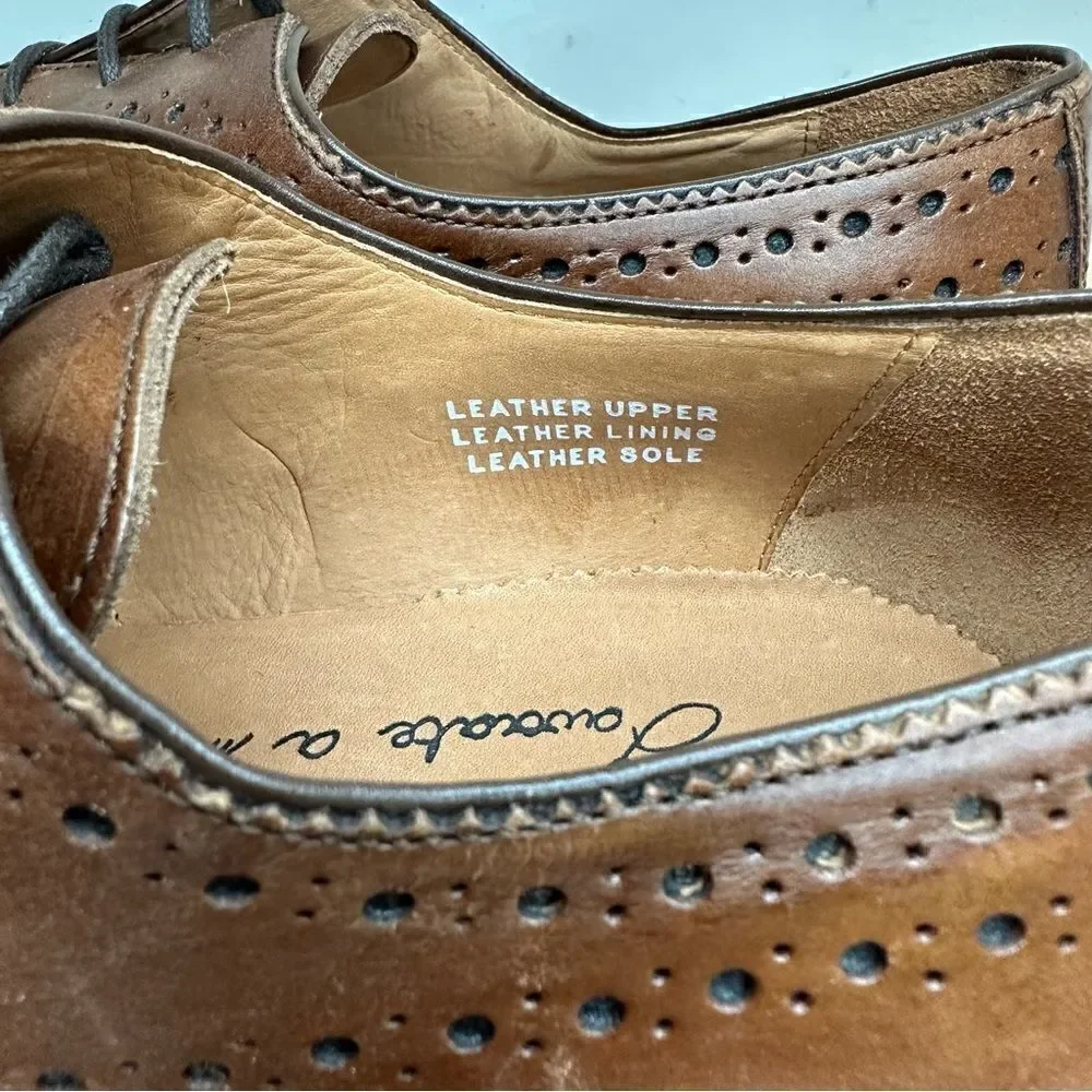 Calzoleria Toscana Brown Genuine Leather Brogue Wingtip Oxford Shoes